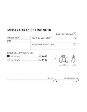 Azzardo MEGARA TRACK 3 LINE 2xGU10 Czarny Reflektor Do Szynoprzewodu 3F AZ4443 - produkt 2
