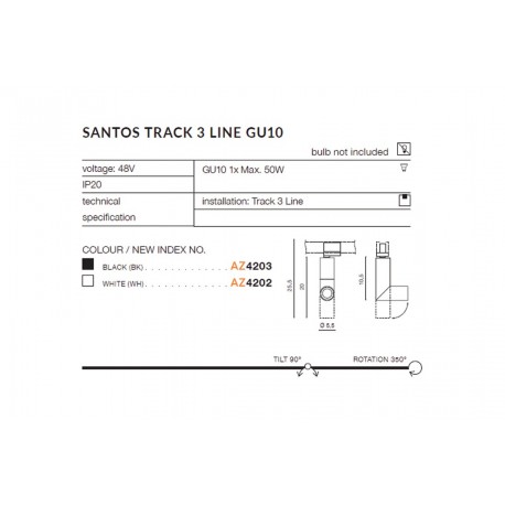 Azzardo SANTOS TRACK 3 LINE 1xGU10 Biały Reflektor Do Szynoprzewodu 3F AZ4202