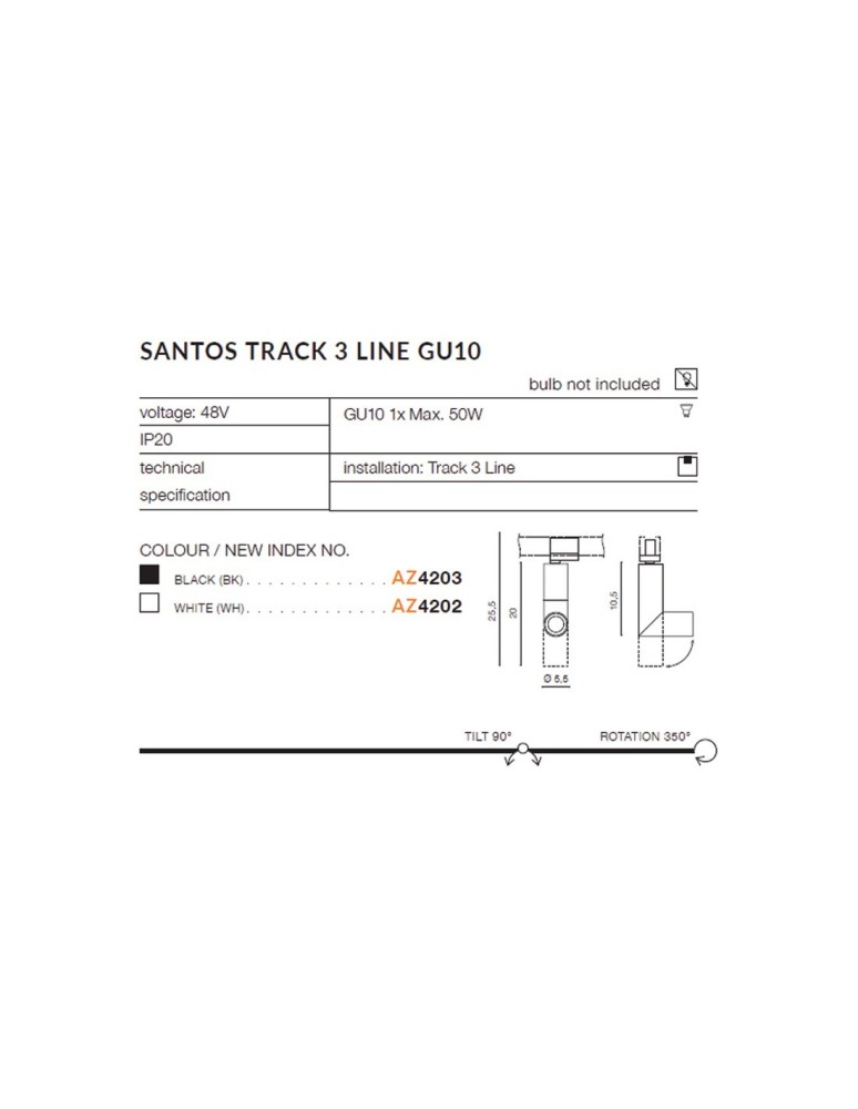 Lamps for 3-phase busbars - Azzardo SANTOS TRACK 3 LINE 1xGU10 White Spotlight For Busbar 3F AZ4202 - product kolory-swiatla.pl 4