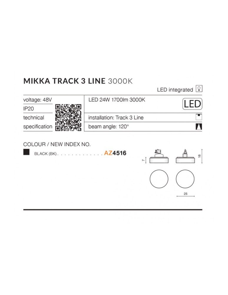 Lamps for 3-phase busbars - Azzardo MIKKA TRACK 3 LINE LED 24W 1700lm 3000K Black Reflector For Busbar 3F AZ4516 - product kolory-swiatla.pl 4