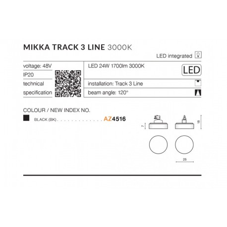 Azzardo MIKKA TRACK 3 LINE LED 24W 1700lm 3000K Czarny Reflektor Do Szynoprzewodu 3F AZ4516