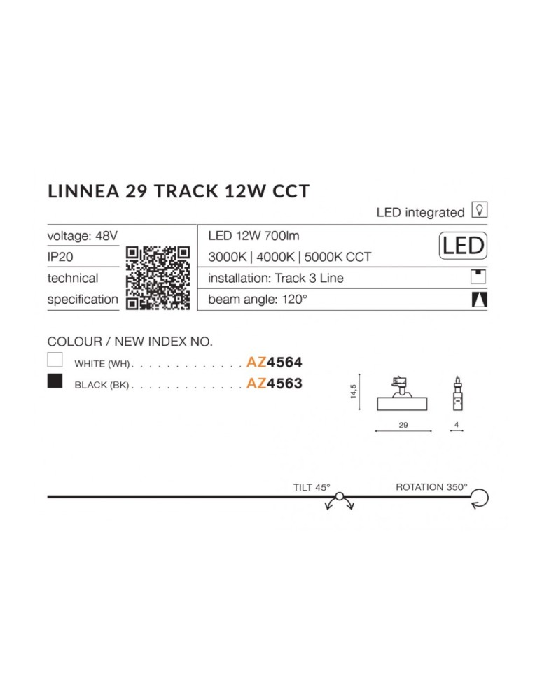 Lamps for 3-phase busbars - Azzardo LINNEA 29 TRACK 3 LINE LED CCT 12W 700lm 3000K/4000K/5000K Black Spotlight For Rail 3F AZ4563 - product kolory-swiatla.pl 6