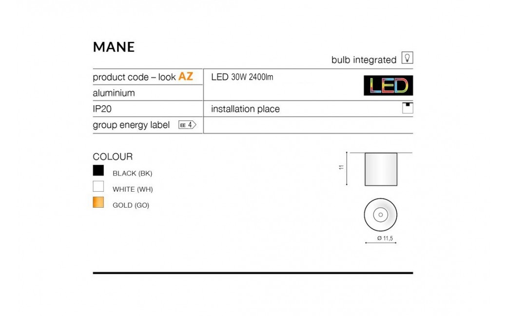 Azzardo MANE LED 30W 2400lm 3000K Złoty Sufitowa AZ4157