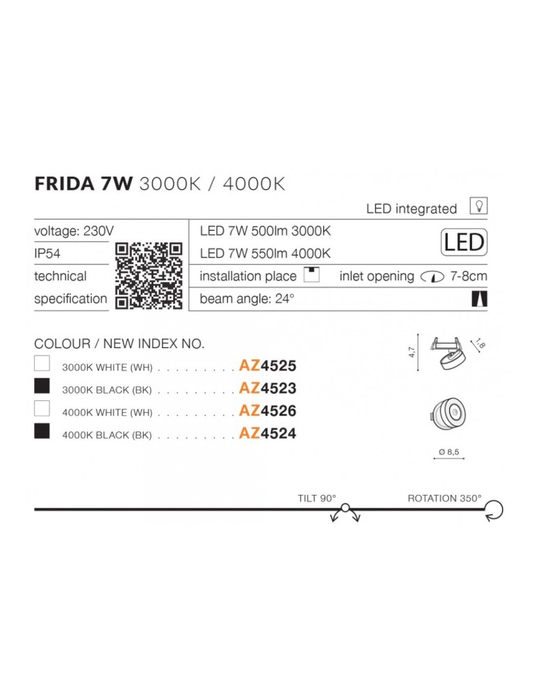 Recessed ceiling spotlights - Azzardo FRIDA LED 7W 500lm 3000K Black Recessed AZ4523. - product kolory-swiatla.pl 5