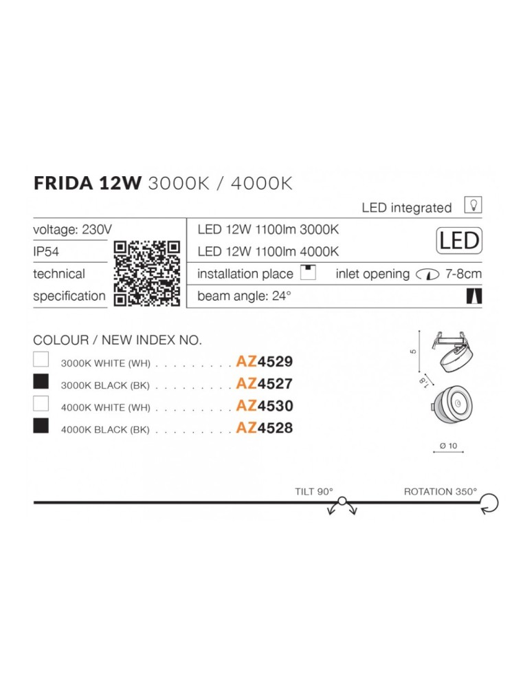 Recessed ceiling spotlights - Azzardo FRIDA LED 12W 1100lm 3000K Black Recessed AZ4527 - product kolory-swiatla.pl 5