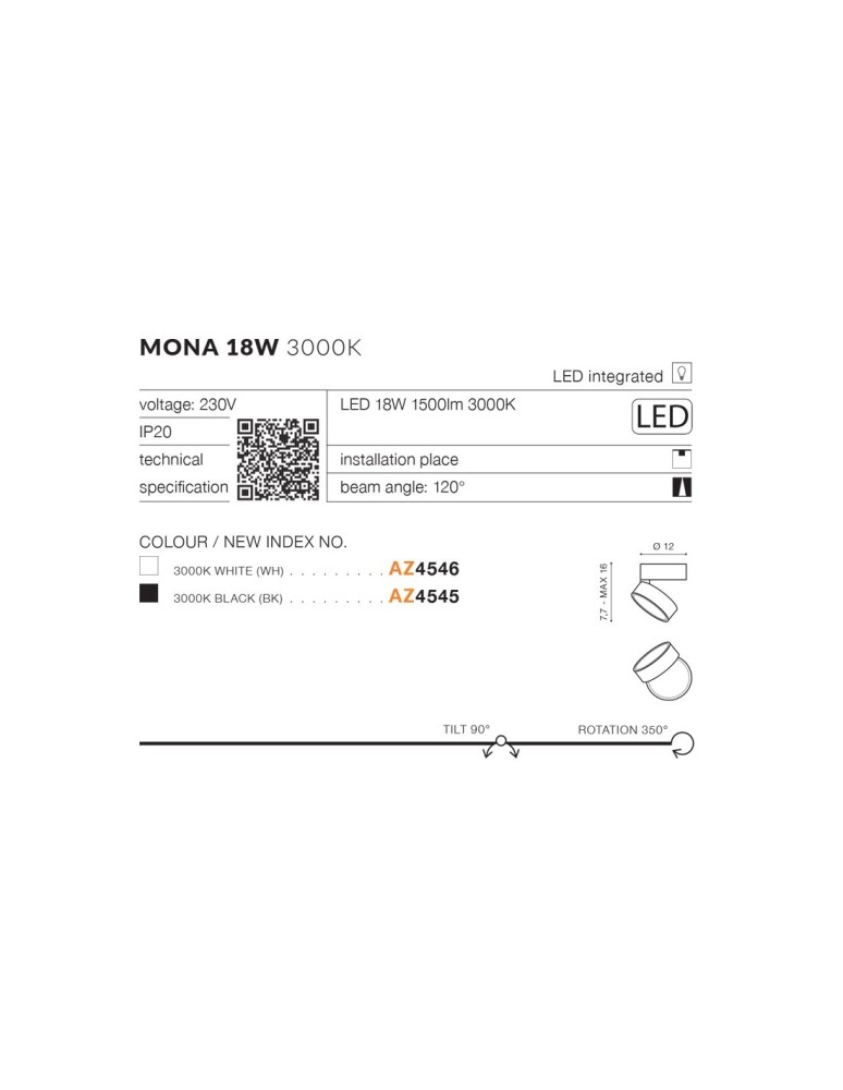 LED headlights - Azzardo MONA LED 18W 1500lm 3000K Black Ceiling Light AZ4545. - product kolory-swiatla.pl 6