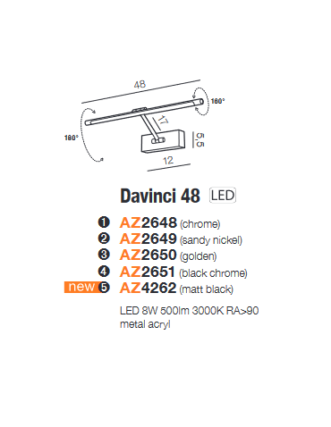 Azzardo DAVINCI 48 LED 8W 500lm 3000K Black mat Wall Mount AZ4262 - product 2
