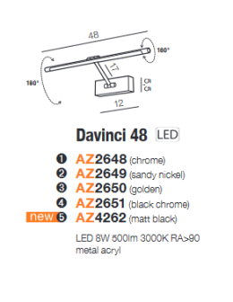 Azzardo DAVINCI 48 LED 8W 500lm 3000K Czarny mat Ścienna AZ4262 - produkt 2