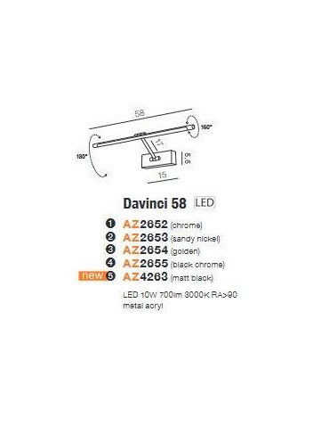 Azzardo DAVINCI 58 LED 10W 700lm 3000K Czarny mat Ścienna AZ4263 - produkt 2