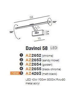 Azzardo DAVINCI 58 LED 10W 700lm 3000K Czarny mat Ścienna AZ4263 - produkt 2