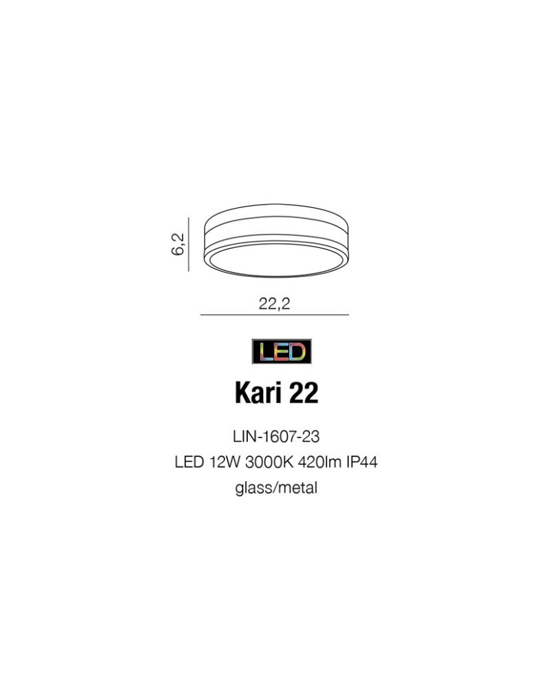 Hermetic plafonds - Azzardo KARI 22 LED 12W 400lm 3000K IP44 Black Ceiling Light AZ4257 - product kolory-swiatla.pl 2