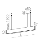 Pendant lamps over desk - Aqform RAFTER pendant LED 114cm 24W 1280lm 4000K 50602-L940-D9-00-13 - product 2