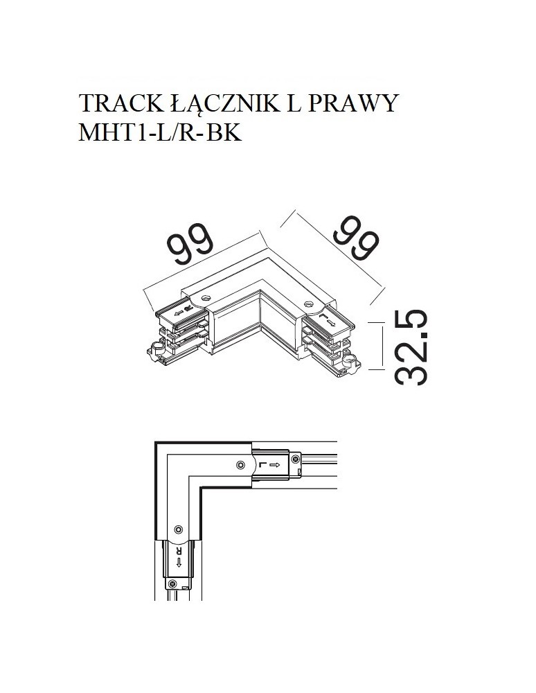 Accessories for 3 phase busbars - Maxlight Track Switch L" Right Black" MHT1-L/R-BK - product kolory-swiatla.pl 3