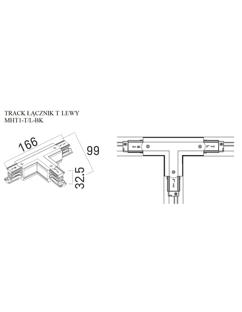 Accessories for 3 phase busbars - Maxlight Track Switch T" Left Black" MHT1-T/L-BK - product kolory-swiatla.pl 2