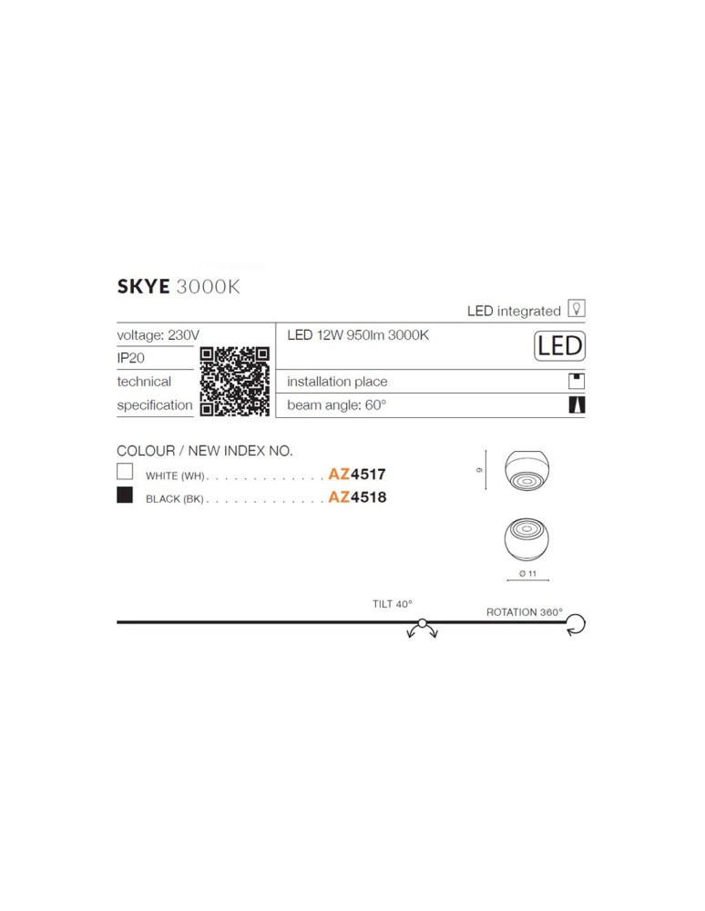 Plafonds - Azzardo SKYE LED 12W 950lm 3000K White Ceiling Light AZ4517 - product kolory-swiatla.pl 4