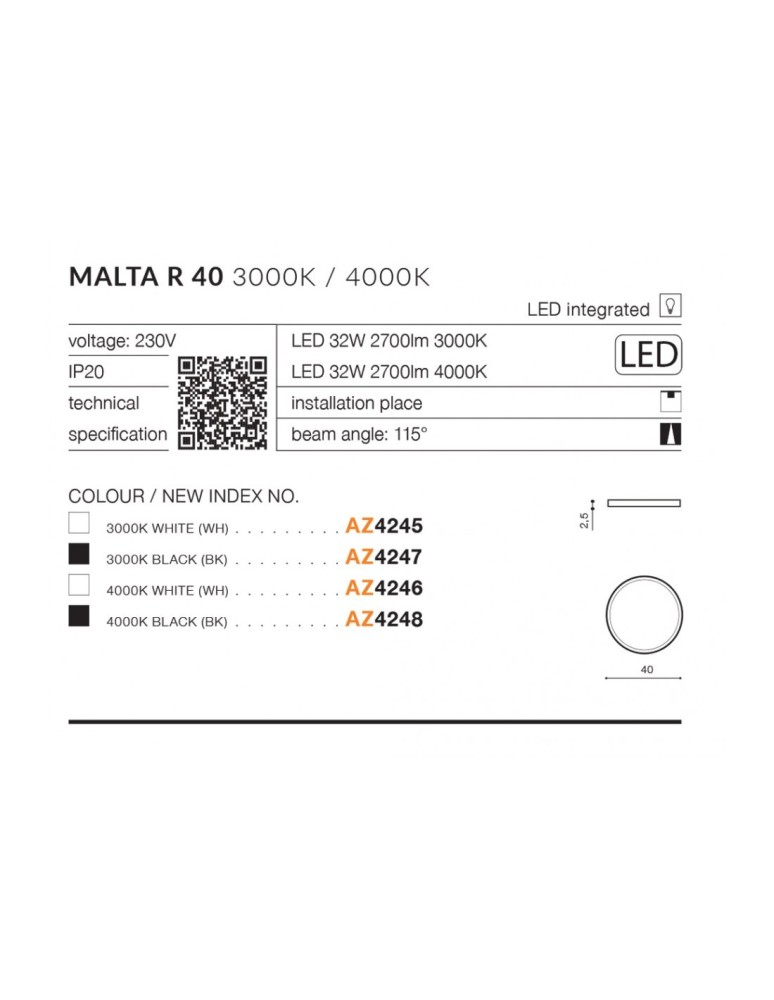 Round Plafonds - Azzardo MALTA R40 LED 32W 2700lm 4000K Black Ceiling Light AZ4248 - product kolory-swiatla.pl 5