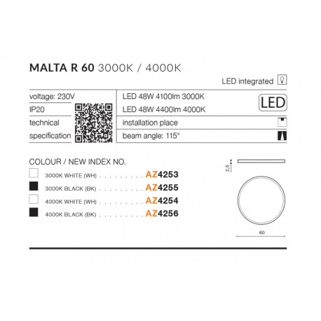 Azzardo MALTA R50 LED 42W 3400lm 3000K Biały Sufitowa AZ4249