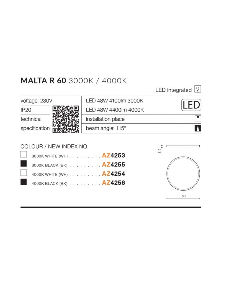 Large Plafonds - Azzardo MALTA R60 LED 48W 4100lm 3000K White Ceiling Light AZ4253 - product kolory-swiatla.pl 4