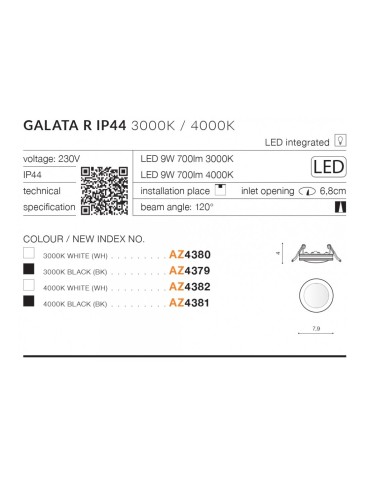 Azzardo GALATA R LED IP44 9W 700lm 3000K Czarny Wpuszczana AZ4379 - produkt 2