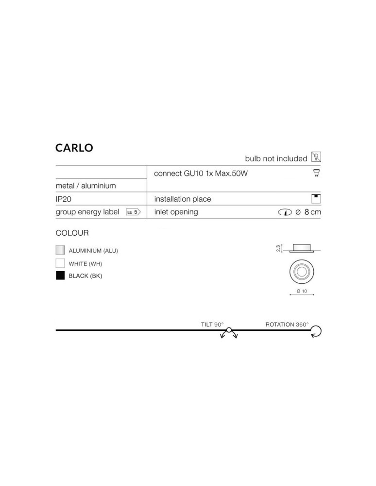 Flush-mounted lamps - pendants - Azzardo CARLO 1xGU10 Black Recessed AZ4141 - product kolory-swiatla.pl 2