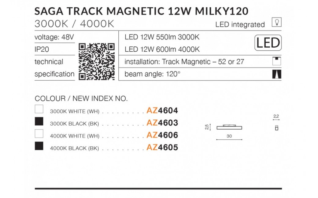 Azzardo SAGA TRACK MAGNETIC 12W 550lm 3000K Czarny AZ4603