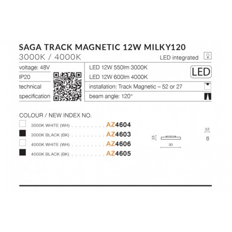 Azzardo SAGA TRACK MAGNETIC 12W 550lm 3000K Biały AZ4604