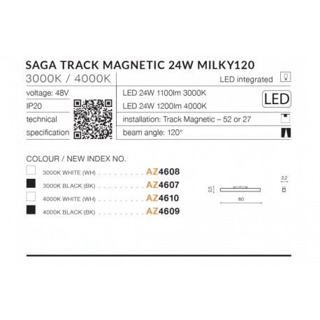 Azzardo SAGA TRACK MAGNETIC 24W 1200lm 4000K Biały AZ4610