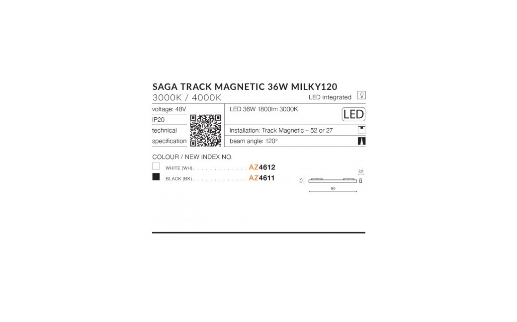 Azzardo SAGA TRACK MAGNETIC 36W 1800lm 3000K Czarny AZ4611
