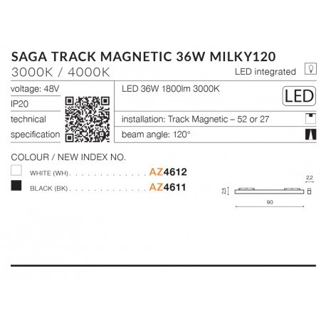 Azzardo SAGA TRACK MAGNETIC 36W 1800lm 3000K Biały AZ4612