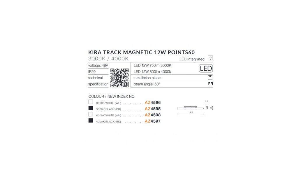 Azzardo KIRA TRACK MAGNETIC 12W 750lm 3000K Czarny AZ4595