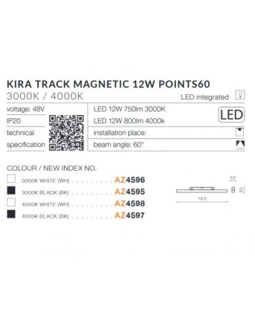 Azzardo KIRA TRACK MAGNETIC 12W 750lm 3000K Biały/Czarny AZ4596 - produkt 2
