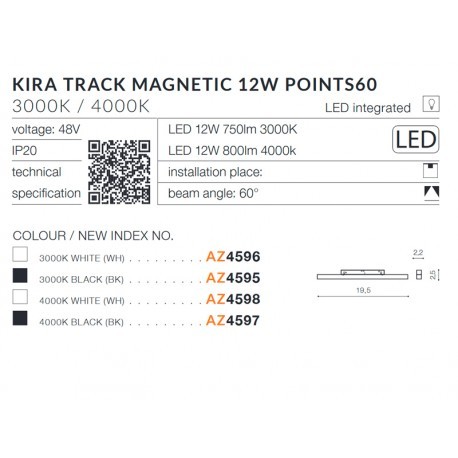 Azzardo KIRA TRACK MAGNETIC 12W 800lm 4000K Biały/Czarny AZ4597