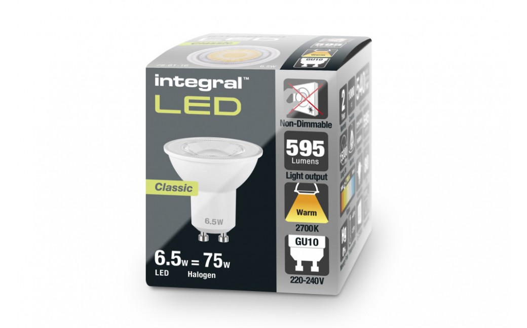 Integral LED GU10 PAR16 6.5W 2700K 595lm ILGU10NC114