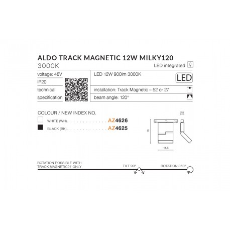 Azzardo ALDO TRACK MAGNETIC 12W 900lm 3000K Czarny Reflektor AZ4625