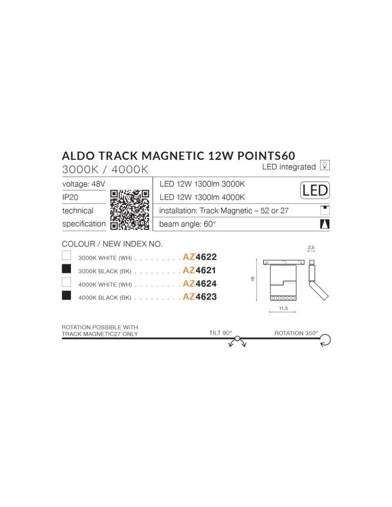 Magnetic rail lamps - Azzardo ALDO POINTS TRACK MAGNETIC 12W 900lm 3000K Black Reflector AZ4621. - product kolory-swiatla.pl 3