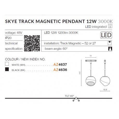 Azzardo SKYE TRACK MAGNETIC LED 12W 1200lm 3000K Czarny AZ4636