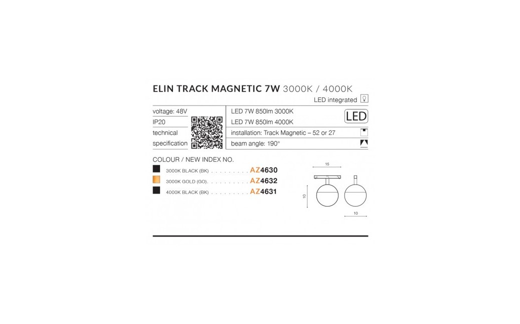 Azzardo ELIN TRACK MAGNETIC LED 7W 850lm 3000K Czarny AZ4630