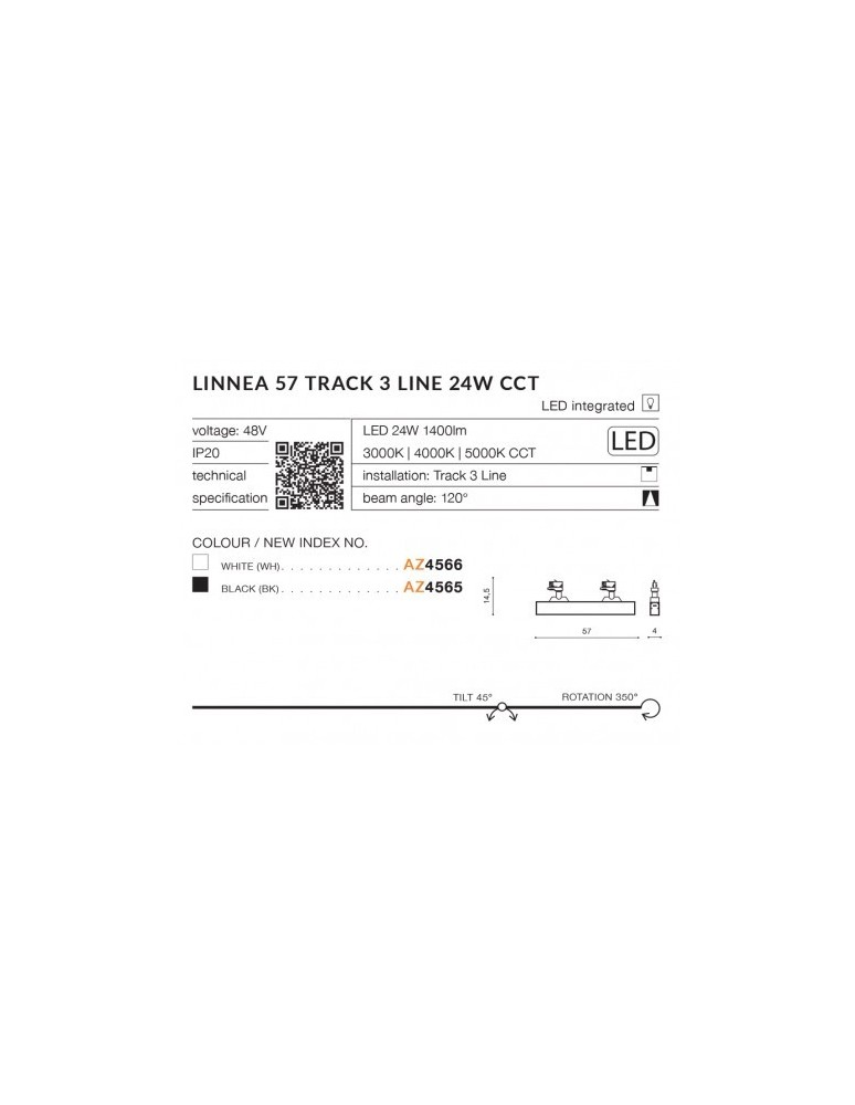 Lamps for 3-phase busbars - Azzardo LINNEA 57 TRACK 3 LINE CCT 24W 1400lm 3000K/4000K/5000K White Reflector for busbar 3F AZ4566 - product kolory-swiatla.pl 2