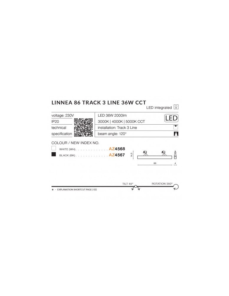 Lamps for 3-phase busbars - Azzardo LINNEA 86 TRACK 3 LINE CCT 36W 2000lm 3000K/4000K/5000K Black Reflector for busbar 3F AZ4567 - product kolory-swiatla.pl 4