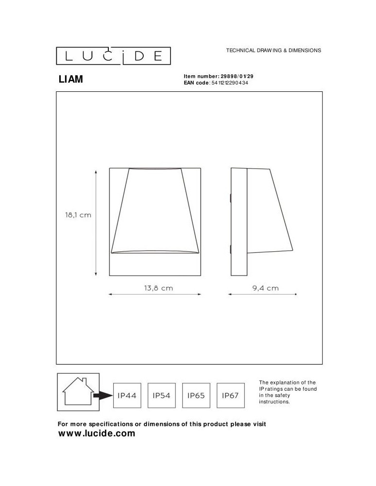 Outdoor wall lamps - Lucide LIAM Outdoor Wall Mount GU10 1x35W IP44 Anthracite Without Sensor 29898/01/29 - product kolory-swiatla.pl 4