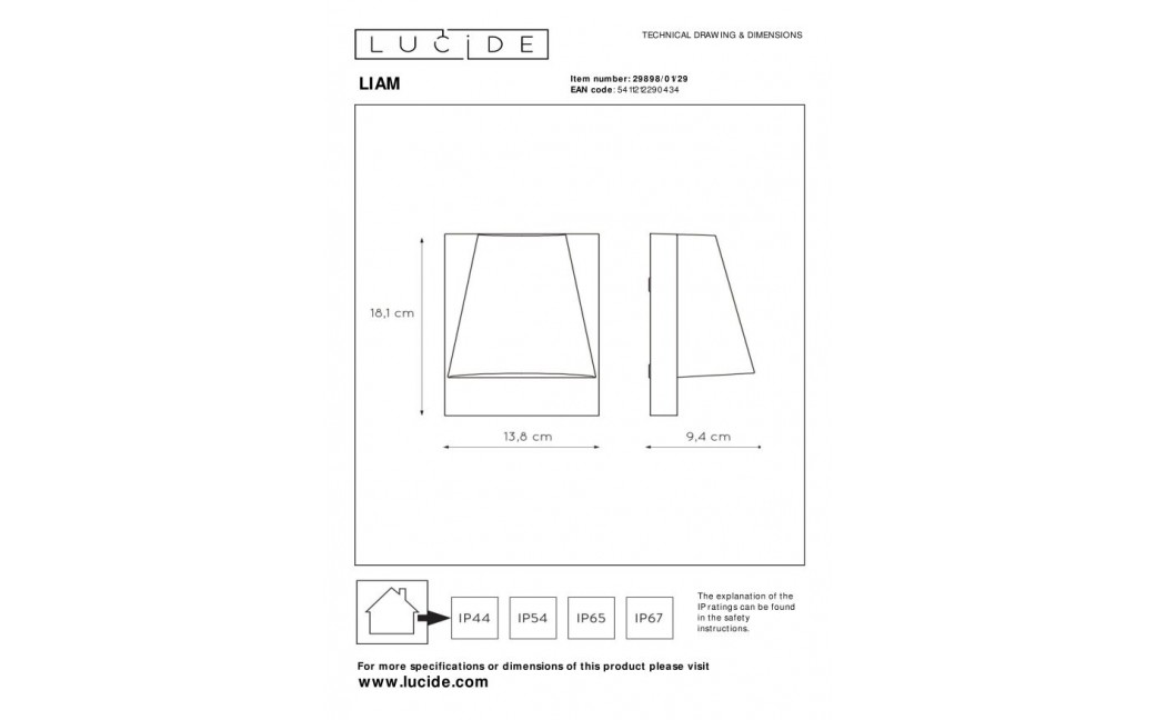 Lucide LIAM Zewnętrzna Ścienna GU10 1x35W IP44 Antracyt Bez Czujnika 29898/01/29