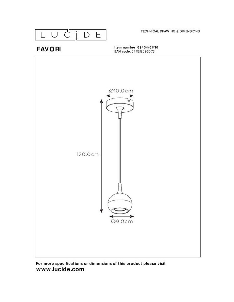 Pendant lamps - Lucide FAVORI Pendant GU10 1x5W Black/Matte Gold/Brass 09434/01/30 - product kolory-swiatla.pl 8