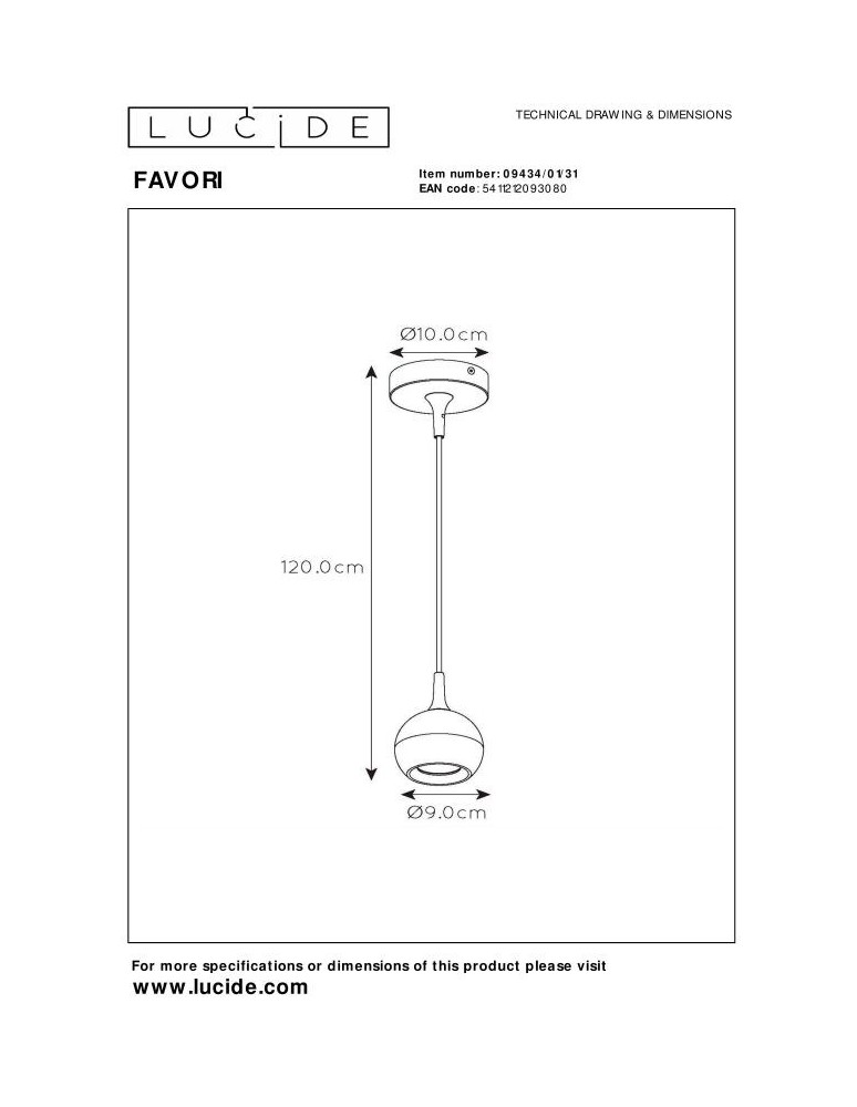 Pendant lamps - Lucide FAVORI Pendant GU10 1x5W White/Matte Gold/Brass 09434/01/31 - product kolory-swiatla.pl 8