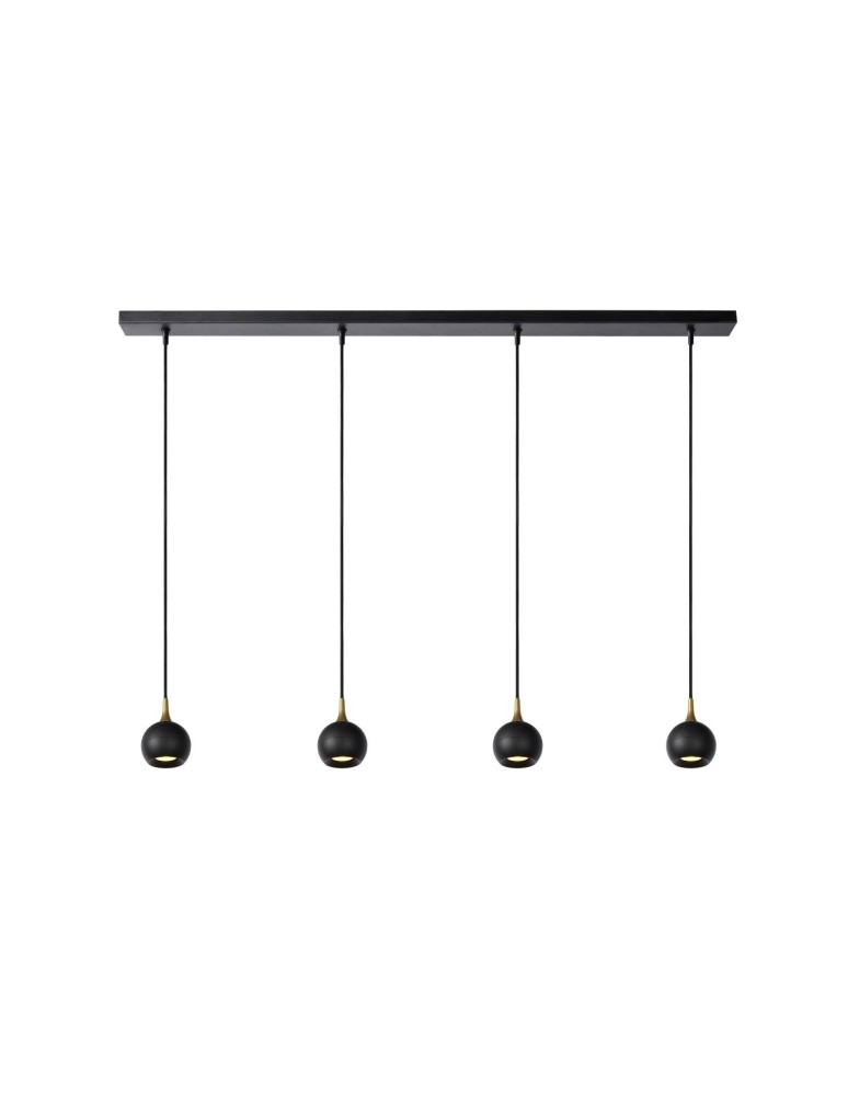 Pendant lamps on a strip - Lucide FAVORI Pendant GU10 4x5W Black/Matte Gold/Brass 09434/04/30 - product kolory-swiatla.pl 1