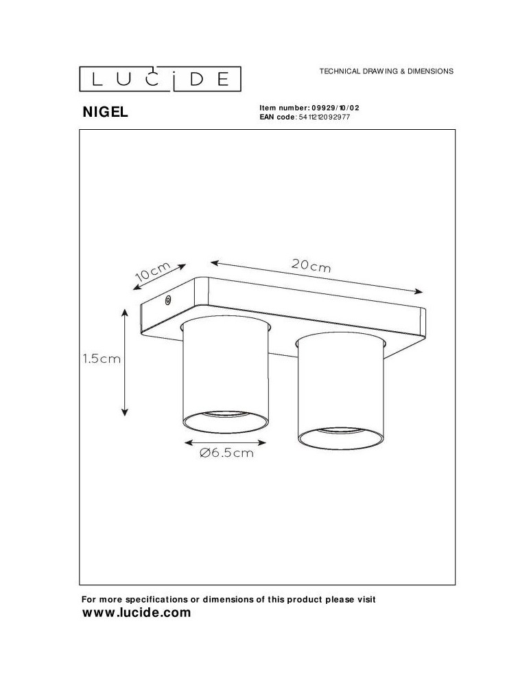 Spotlight ceiling lamps - Lucide NIGEL LED Reflector Ceiling GU10 2x5W 2200-3000K Gold Matte/Brass 09929/10/02 - product kolory-swiatla.pl 7