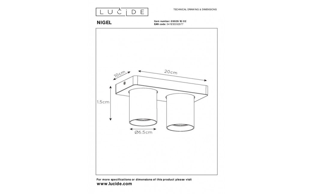 Lucide NIGEL Sufitowa Reflektorowa LED GU10 2x5W 2200-3000K Złoty Matowy/Mosiądz 09929/10/02