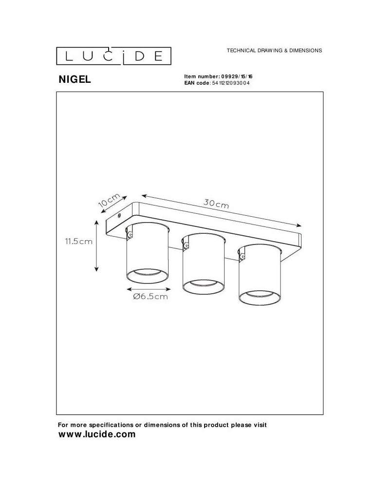Spotlight ceiling lamps - Lucide NIGEL LED Reflector Ceiling GU10 3x5W 2200-3000K Black 09929/15/16 - product kolory-swiatla.pl 6
