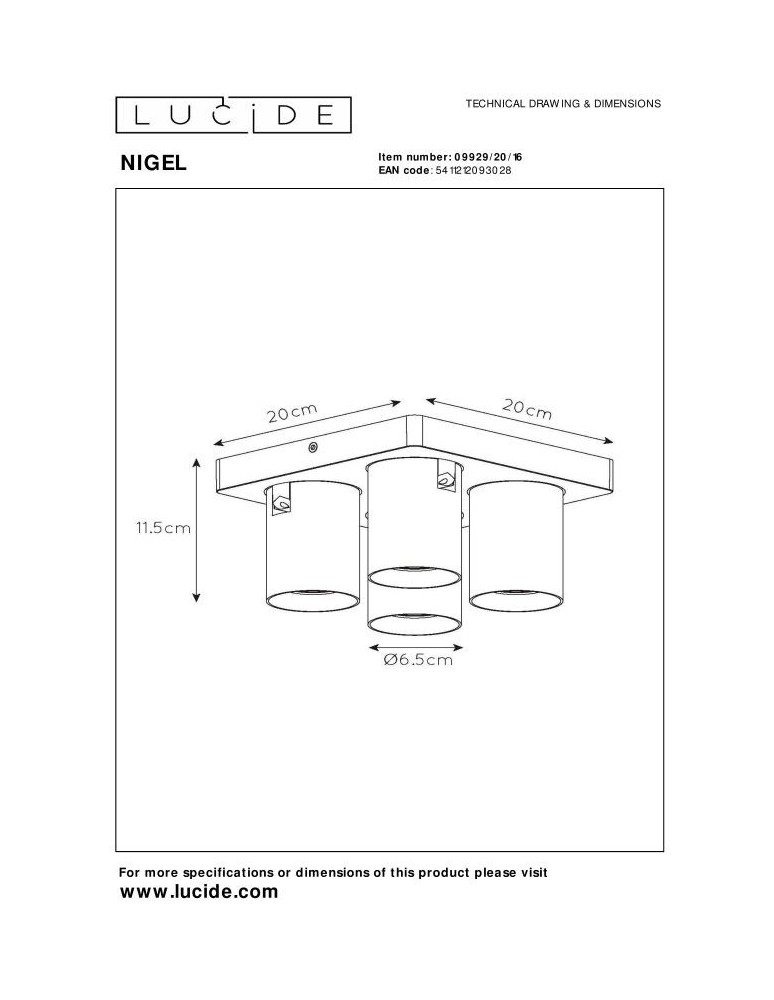Spotlight ceiling lamps - Lucide NIGEL LED GU10 4x5W 2200-3000K Ceiling Reflector Black 09929/20/16 - product kolory-swiatla.pl 7