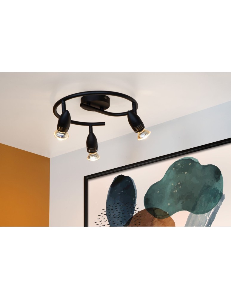 Spotlight ceiling lamps - Lucide CARO Ceiling Reflector GU10 3x5W Black 13955/03/30 - product kolory-swiatla.pl 3