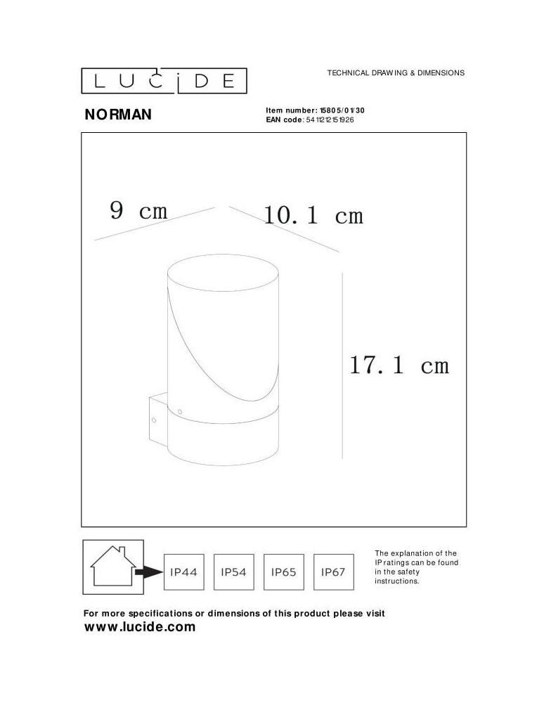 Outdoor wall lamps - Lucide NORMAN Outdoor Wall Mounted E27 1x15W IP65 Black/Transparent 15805/01/30 - product kolory-swiatla.pl 4
